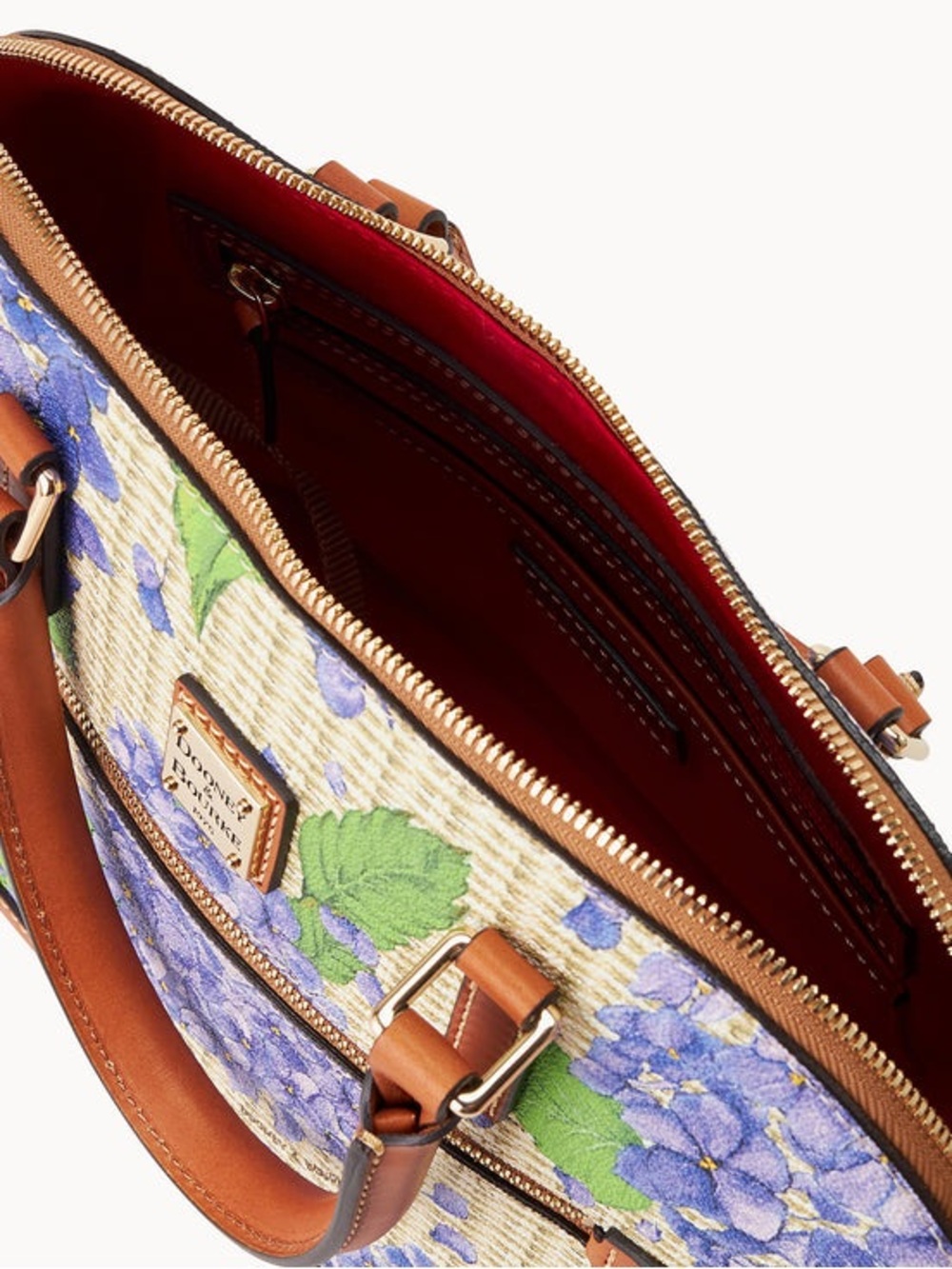 Dooney & Bourke Blue Lavender Hydrangea Satchel with Tan Trim - Picture 3 of 4